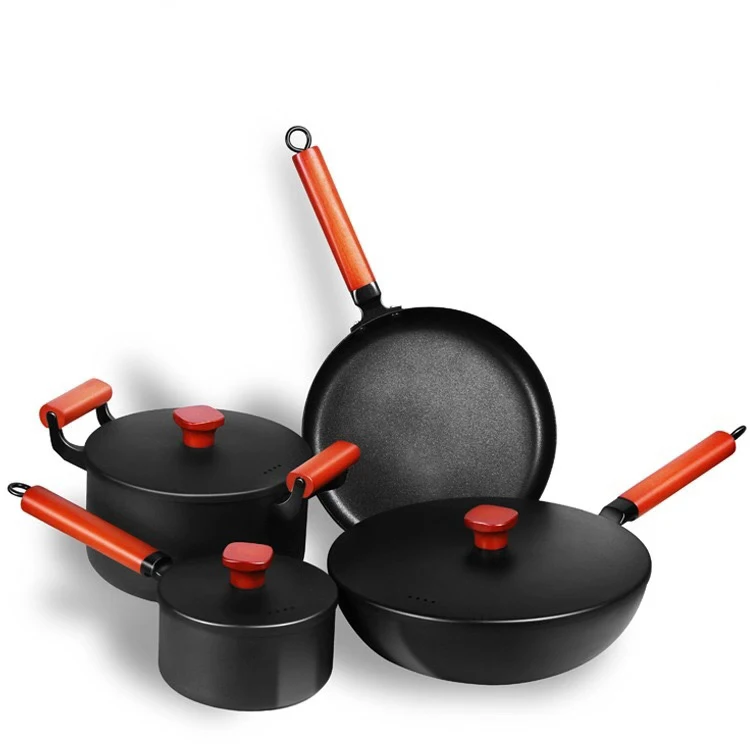 
Cast Iron non stick cookware sets kitchenware with soup pot milk pot frying pan and wok pan 