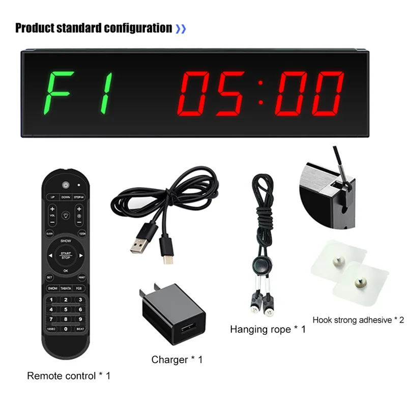 gym LED Interval Timer Wall Mounted Digital Countdown Wireless Remote Control Aluminum Alloy with Adhesive Hook for Exercise Fit