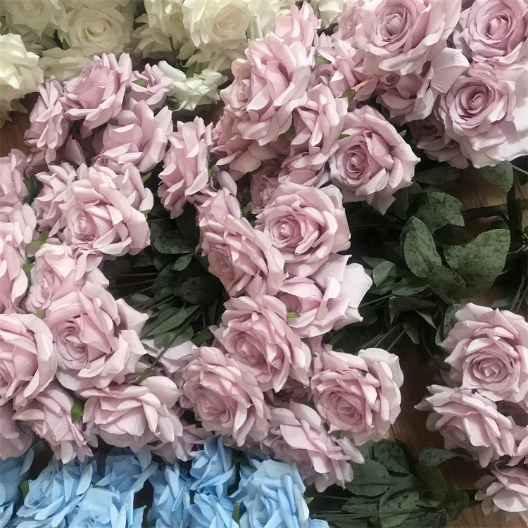 High Quality C-1498  Artificial Silk White Diamond Rose Bouquets Flower  Backdrop For Wedding Decoration