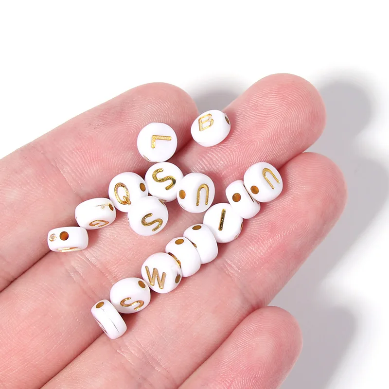 100pcs/pack Acrylic oblate letter beads White gold single for jewelry
