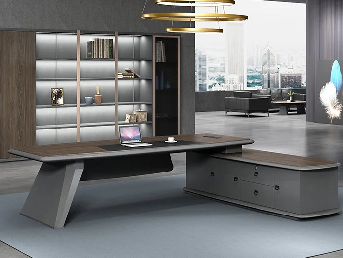 Большой размер, высокая технология, роскошный MFC Board Manager, деревянный шпон L-образной формы, стол для офиса руководителя