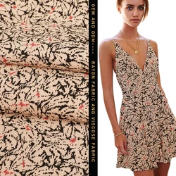 High Quality Comfortable 100% Rayon Brown Floral Printing Rayon rayon Challis Fabric Printed For Pajamas