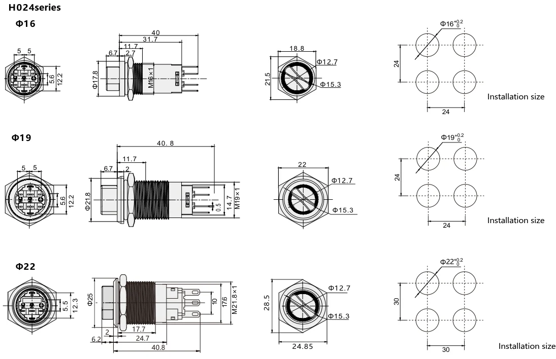 Сиронову H023 H024 2pin 3-контактный выберите кнопочный вращающиеся металлические ручки переключатели