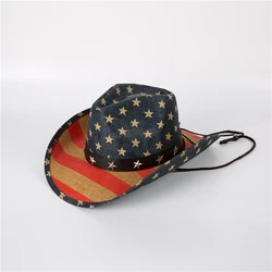 Флаги в американском стиле, печатные бумажные соломенные шляпы, США, флаги, печать, шляпы, ковбойская шляпа