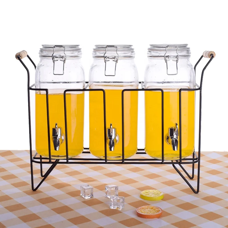 2L glass pineapple juice jar water beverage dispenser with tap glass lid set
