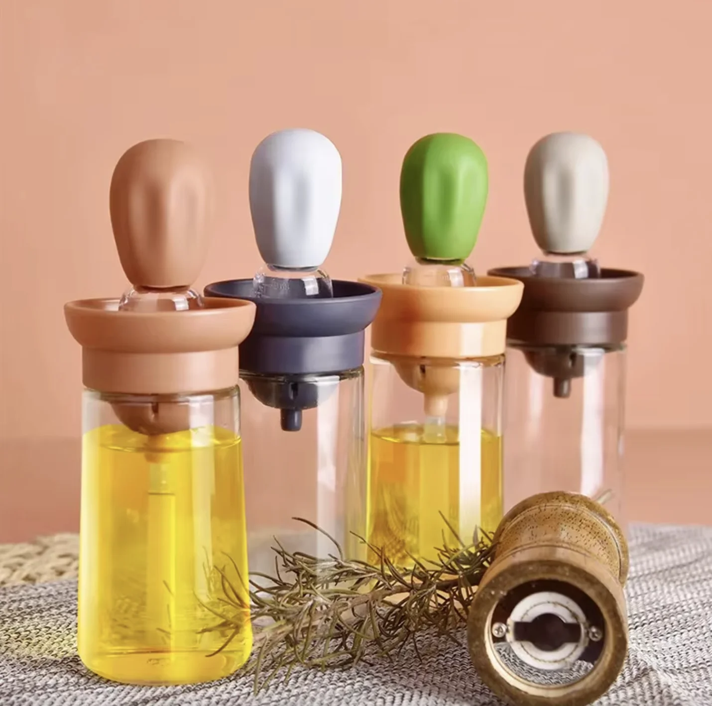 2-in-1 silicone squeeze metering oil bottle brush glass dispenser silicone brush dropper measure BBQ vinegar