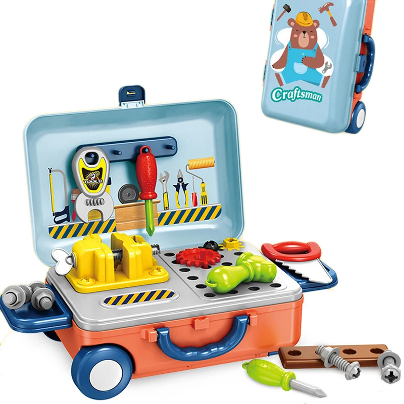 China Manufacturer Plastic 2 IN 1 Boy Workshop Suitcase Tool box Toy Set For Kids Tool Toys