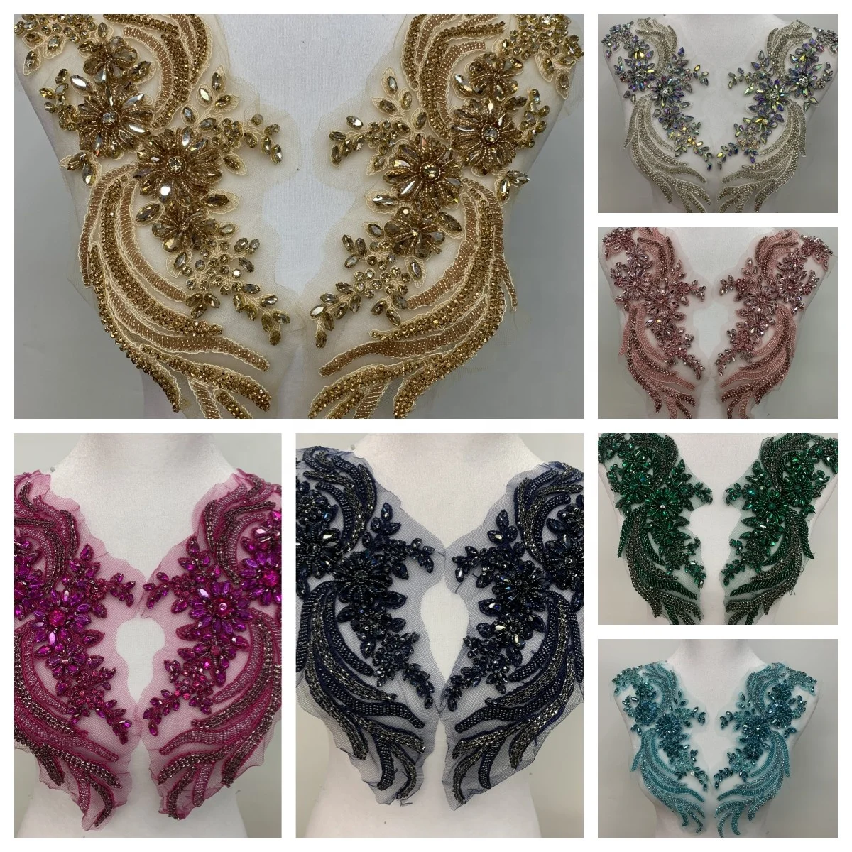 Flower glass beaded rhinestone crystal stones appliques for clothes decoration