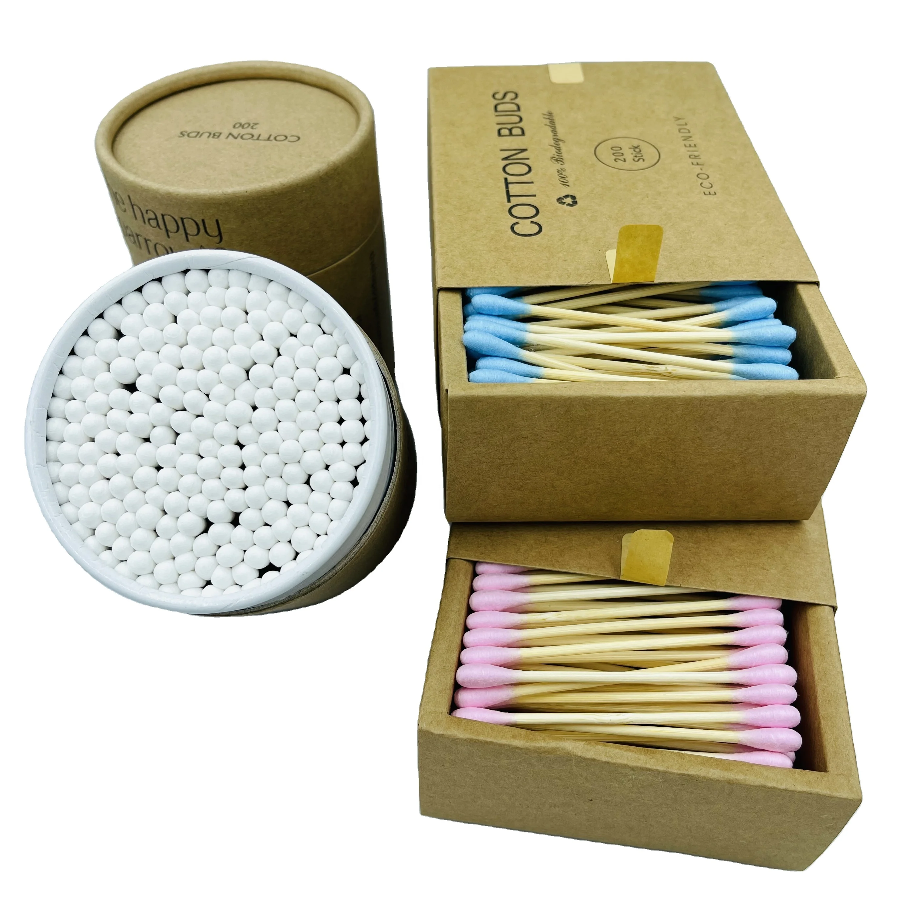 Custom Logo Eco Friendly Biodegradable Ear Pointed Bamboo Stick Swab Baby Care Swabs Makeup Lipstick Cotton Buds