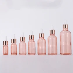 15ml Essential Oil Rose Gold Pink Gradient Serum Bottle 30ml Round Cherry Pink Dropper Bottle With Pipette