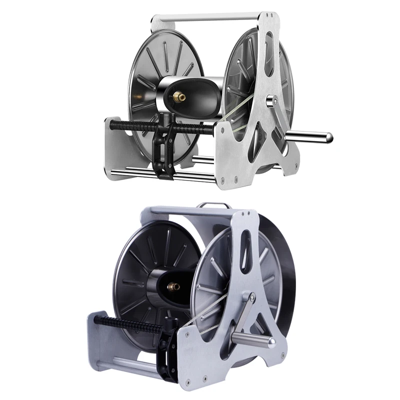 Stainless Steel Metal  Wall mounted Steel Spring Driven Retractable Garden air compressor water hose reel cart