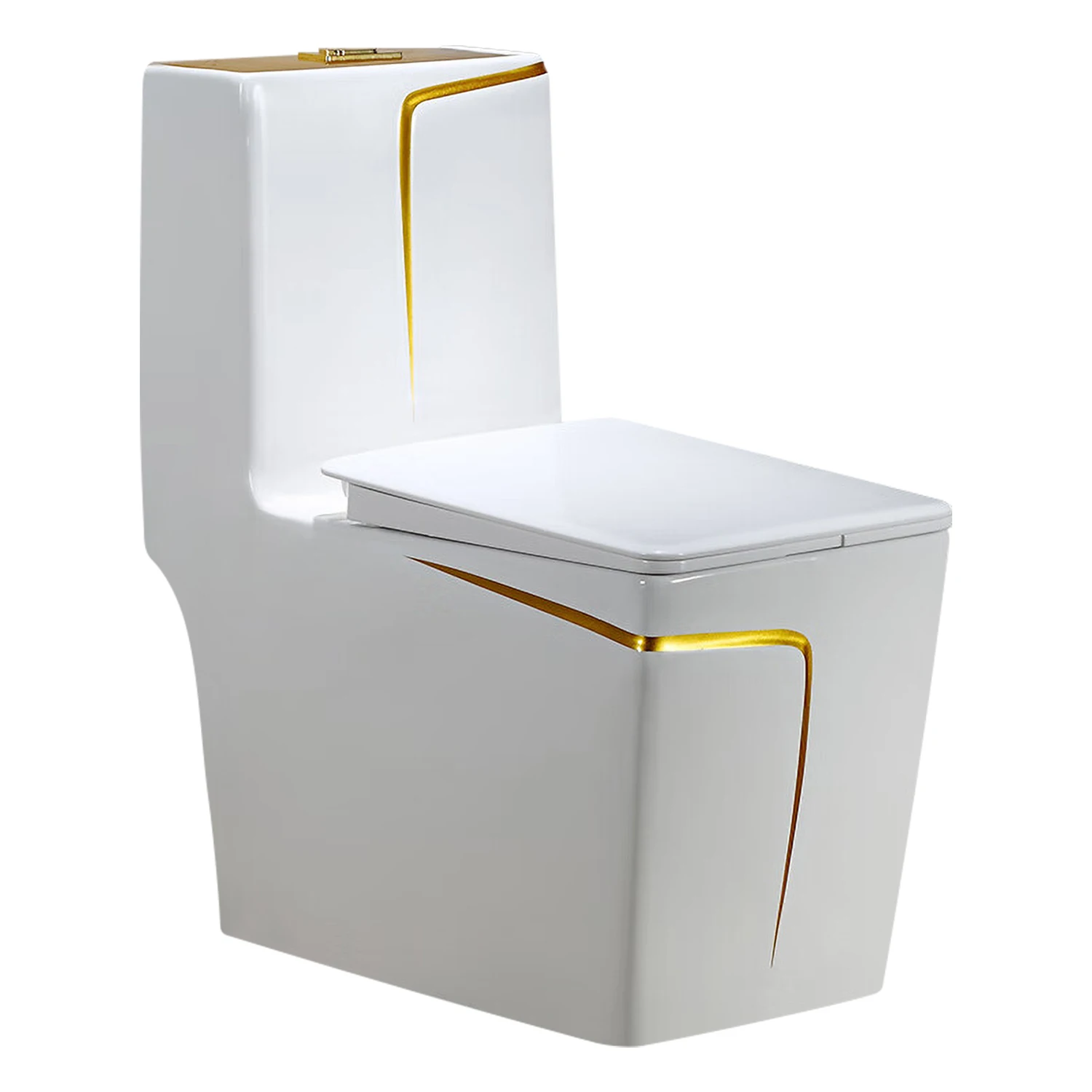 Modern Hot Sale Hotel Bathroom Freestanding Ceramic White Black Blue Gray Toilet with Gold Trim Floor Mounted One Piece Toilet