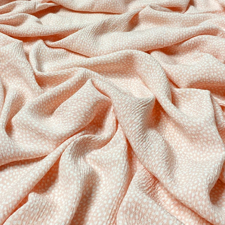 Harvest Light Weight Woven 100% Viscose  Yoryu Crinkle Tela Tecido Light Peach Color Dot Design Print Fabric for Garments