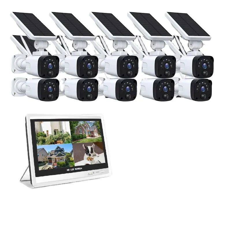 10chs IP-pro 3.0Megapixel Wifi  NVR with 12 inch Monitor  Solar Battery Backup Surveillance WIFI Camera