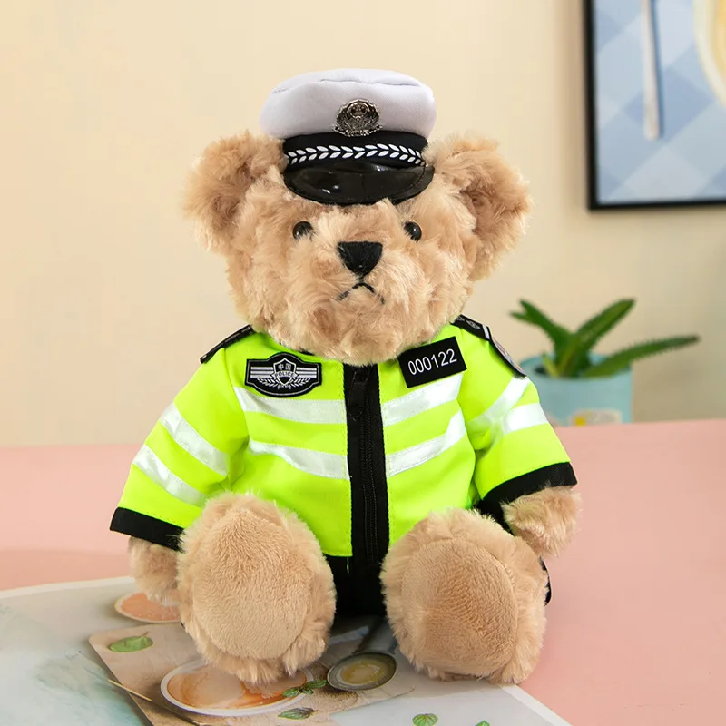 High quality classic Traffic police Teddy Bear doll Super cool plush toy gift for children