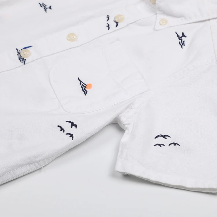 
High quality trendy summer short sleeve 100% cotton woven white kid boy shirt with cute printing 
