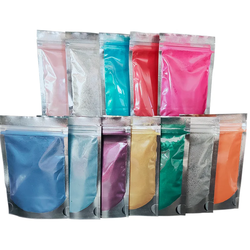 50g Mica Powder Transparent Stand Up Pouch Pearl Pigment Multi Color Mica Powder For Resin Art DIY Pearlescent Pigment