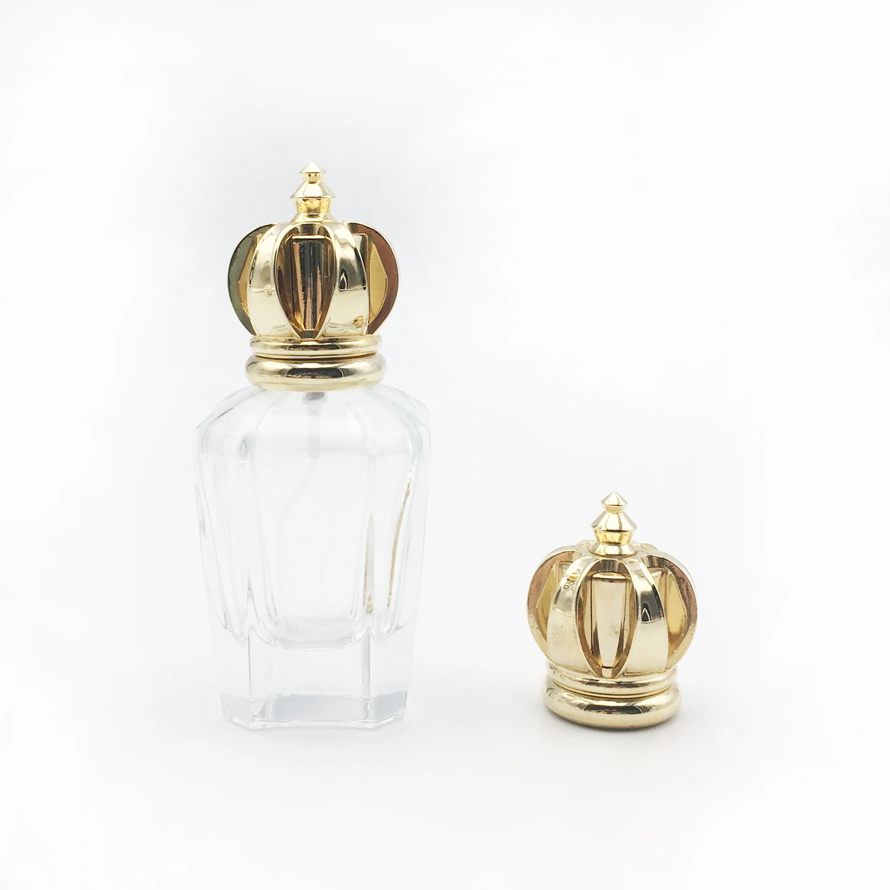 Custom Luxury Gold Crown Shape 10mm 15mm Zinc Alloy Zamac round Perfume Bottle Cap with Fine Mist Pump Sprayer for Packaging