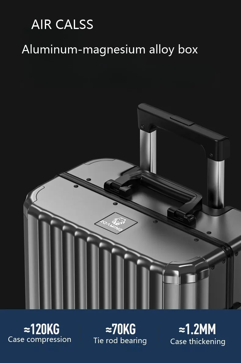 2024 Original top quality all aluminum magnesium alloy luggage lucxry trolley bag carry-ons 20 inch pure metal suitcase