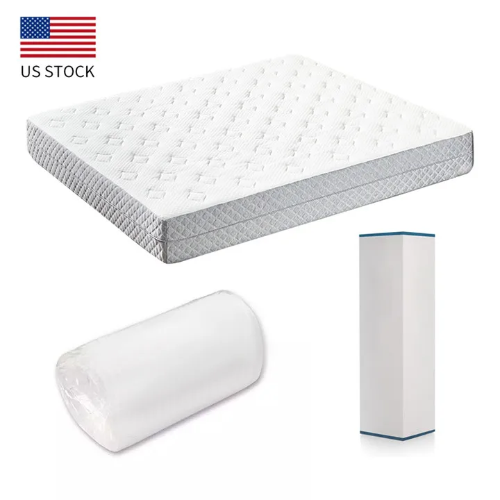 Us in Stock 8 10 12 Inch Roll Pack in a Box Orthopedic Soft Feeling Hybrid Pocket Spring Memory Foam Mattress
