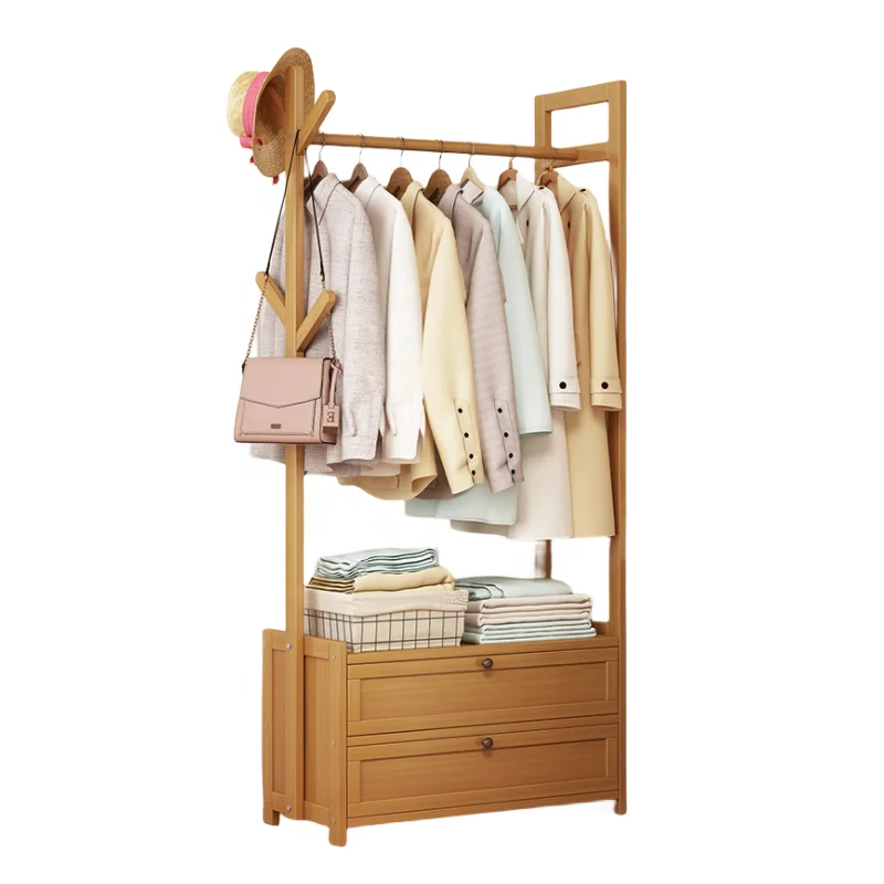 70cm-Open wardrobe shelf storage manager vertical bamboo clothes hanger