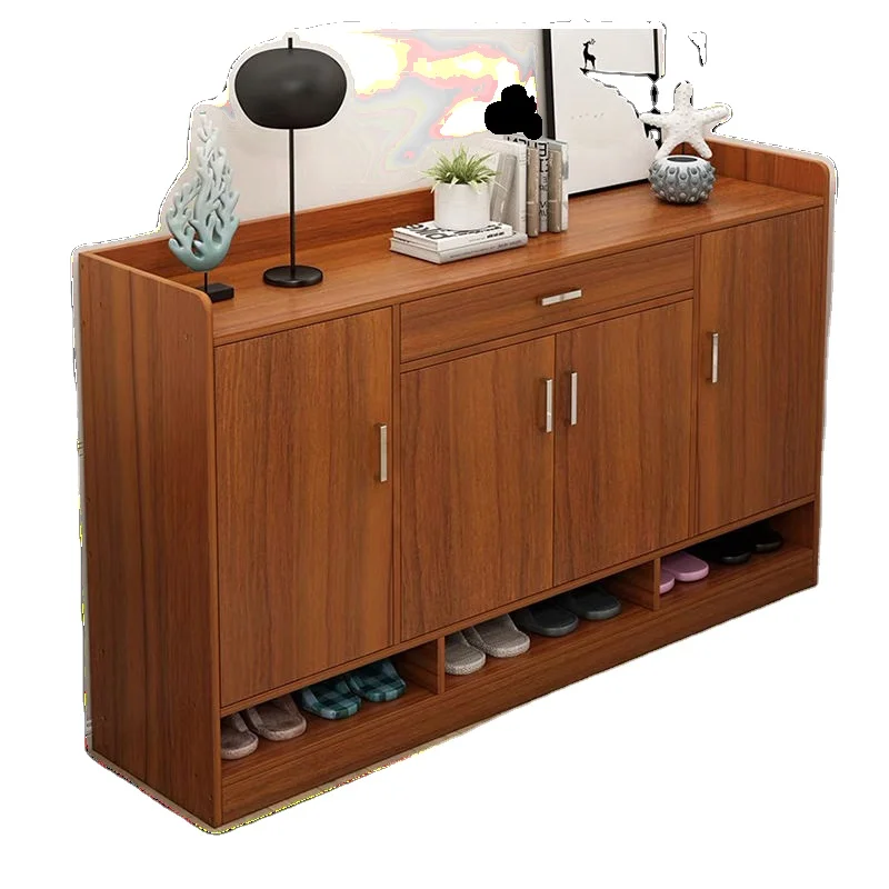 Professional Team Portable Dark Sandalwood Cabin Hinge Door Slim Easy Assembly Wooden Storage Shoe Cabinet