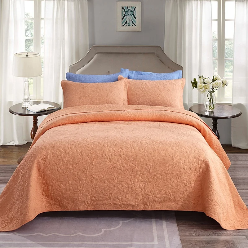 
Orange Color Cotton Home Goods Leaf Embroidery Quilt Bedspread 