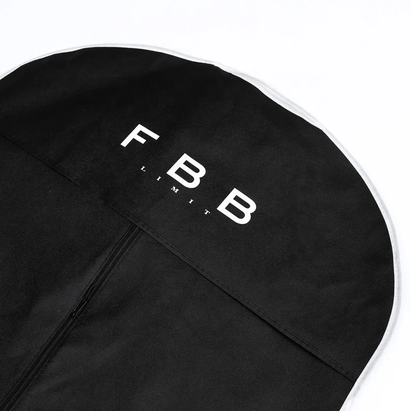 Foldable Non woven Dress Cover Black Garment Storage Bag with Pockets for Men Silk screen Logo suit cover
