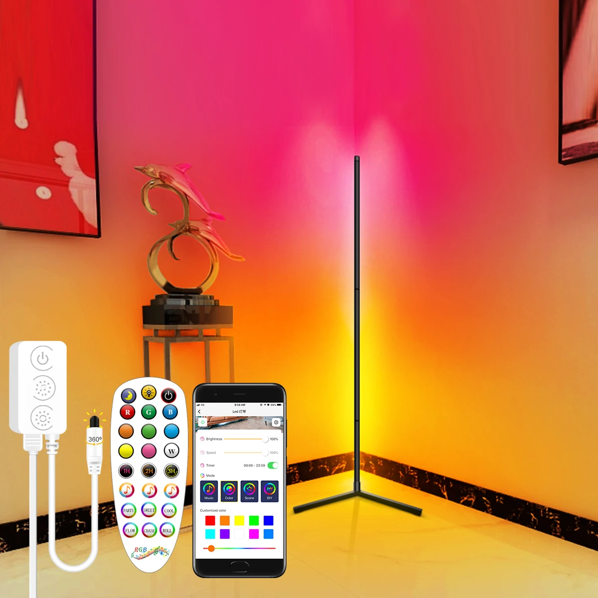 GVVOOHOME Modern Nordic Rainbow RGB Colorful Remote Control Lamp Led Corner Lamp Contemporary Atmosphere floor lamp Standing