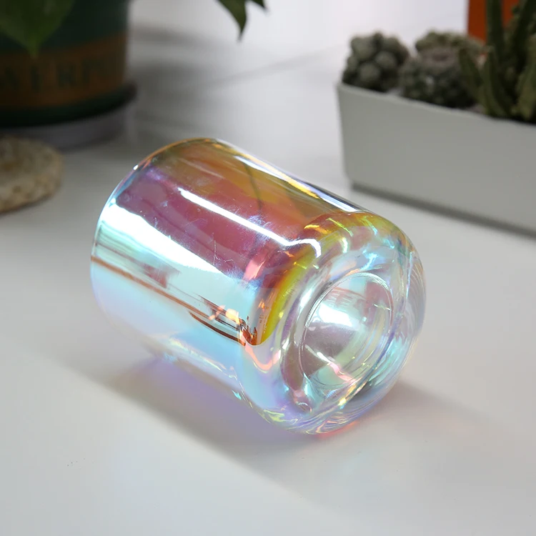 2024 Geo Cut Wholesale Eco Friendly Vogue Aesthetic Iridescent Candle Cup Empty Glass Candle Jars