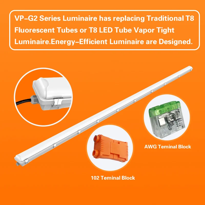 Stainless Steel 8FT car parking vapor tight lighting IP66 LED waterproof lighting Tri-proof Light