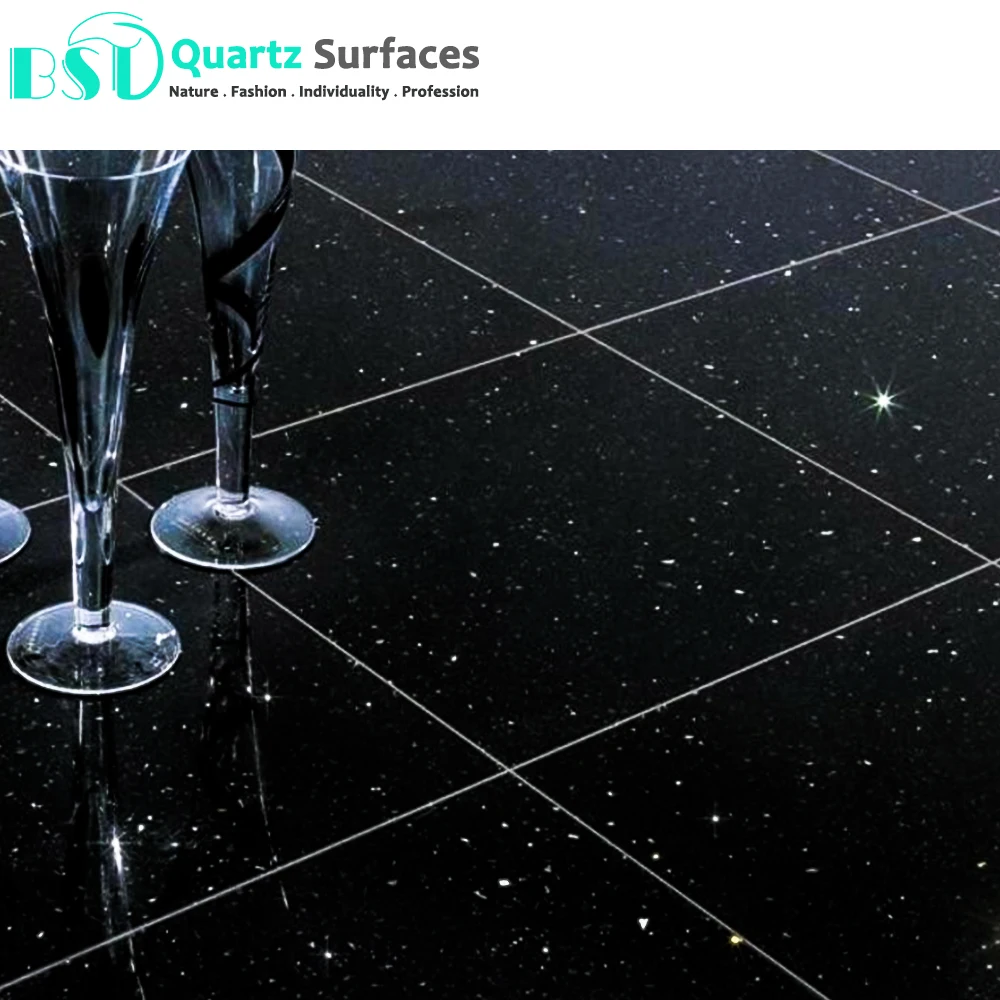 Interior Tiles Sparkle Black Artificial Quartz Stone