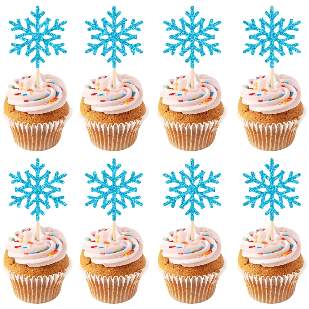 Winter theme Birthday Party Decorations Supplies 8Pack Snowflake Cupcake Toppers Baby Shower Christmas New Year Party cake favor