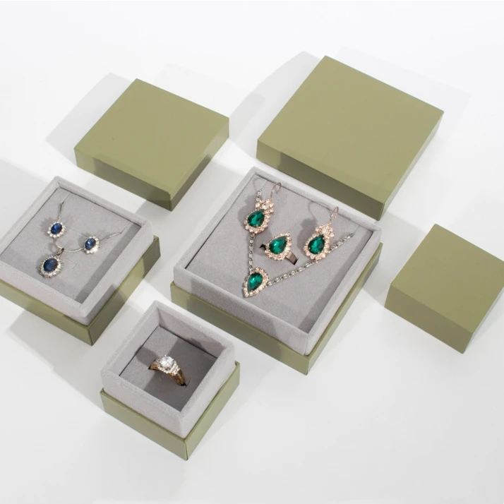 luxury custom small flat necklace ring box plastic gray jewelry box packaging