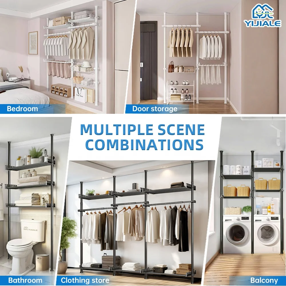 Black Free Standing Hanging Bag Hat Jacket Umbrella Multifunctional Coat Rack Stand Metal Clothes Hanger Stand