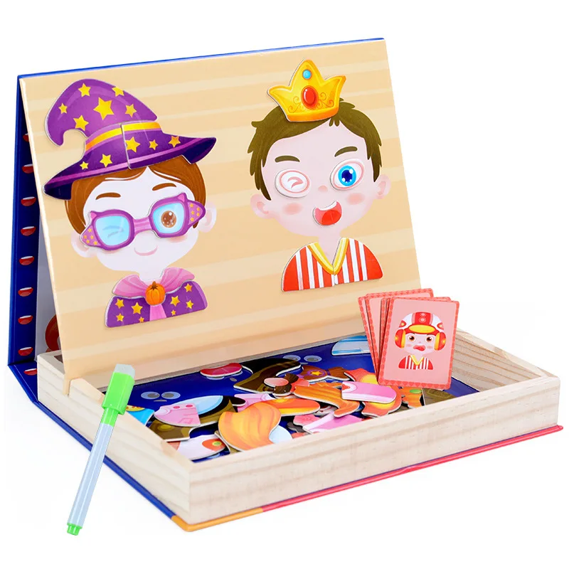The new Kids Toys Game Cards Educational Wood Human Traffic Farm Wooden Magnetic Puzzle Toys