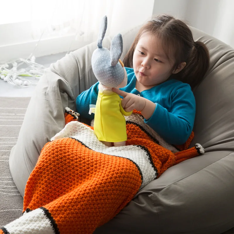 Wholesale Soft Baby Knitted Crochet Throw Weight Polyester Cable Toy Mermaid Tail Blanket for Adult Kids Children