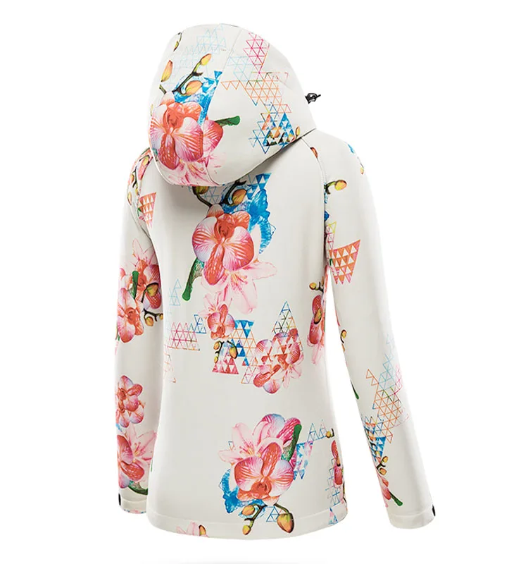 Outdoor custom made women floral printed hooded windbreaker jacket