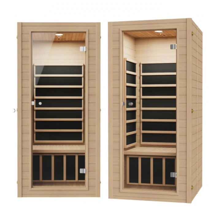New Design Enclosed Far Infrared Sauna Hammam Indoor Infrared Dry Sauna 1 Person Solid Wood Far Infrared Sauna Room