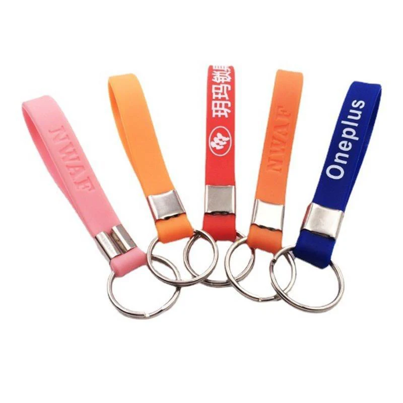 High quality bulk cheap custom logo designer wristlet rubber silicon bracelet key holder silicone wristband keychain for adult