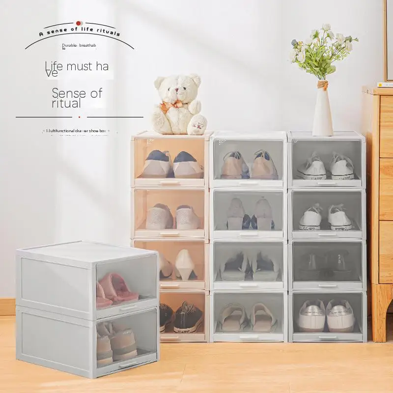 Drawer-type transparent household plastic folding dustproof shoe box with drawer high quality  type shoe box  sliding