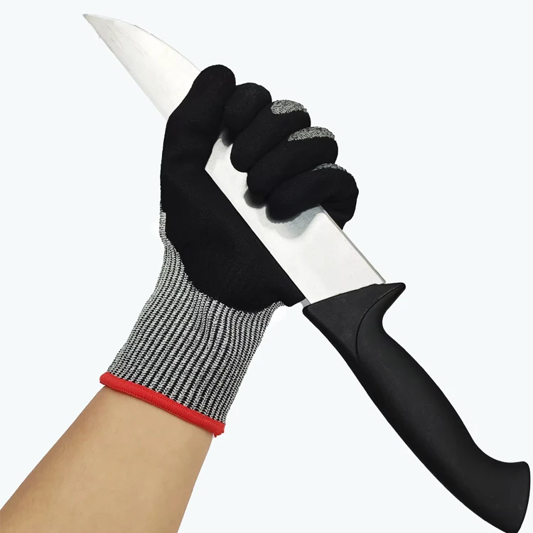 13G HPPE Glass Nitrile Coated Anti Cut Gloves Level 5 En388  Safety Working Cut Resistant Gloves For Industry Building