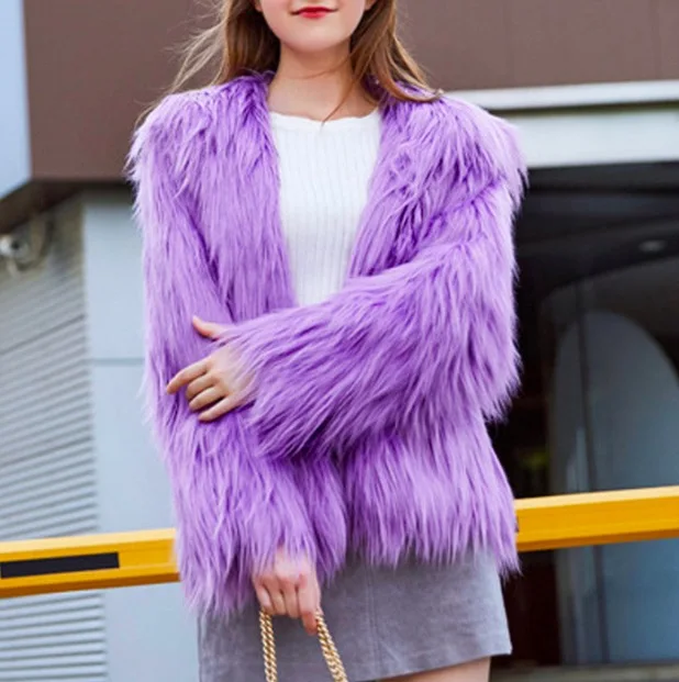 Elegant Furry Fur Coat Women Fluffy Warm Long Sleeve Female Outerwear Autumn Winter Coat Jacket Hairy Overcoat