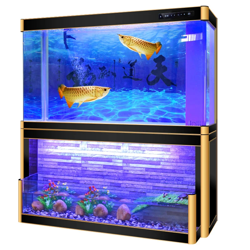Water curtain wall living room golden dragon fish tank Turtle tank aquarium bottom filter glass large customization
