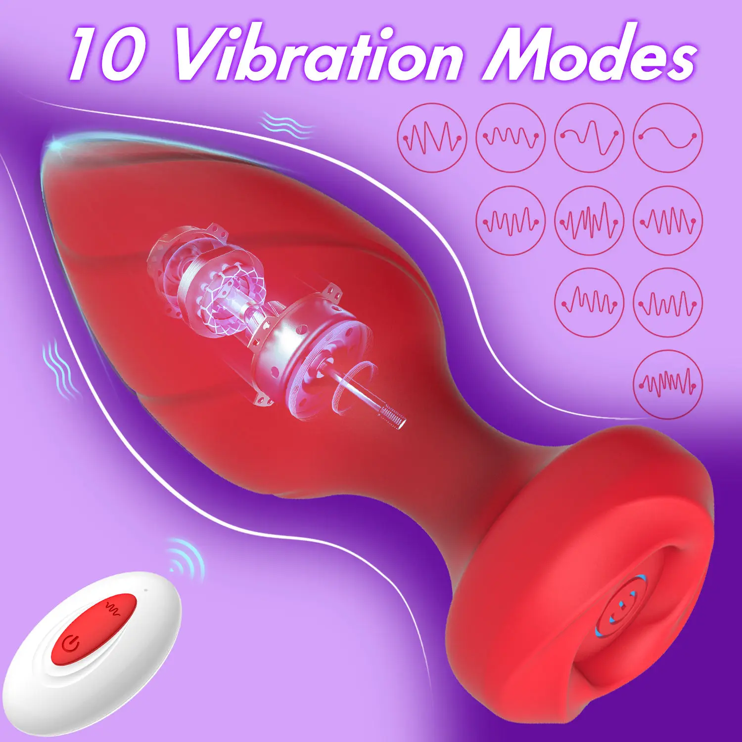 AIZHLIAN Remote Control Rose Vibrator LED Anal Plug Sex Toys with 10 Frequency Vibration Silicone Light Up Anal Plug