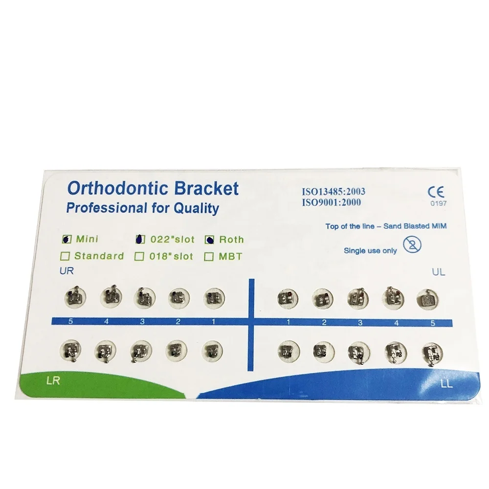 Denxy Dental Wholesale Metal MIM Orthodontic brackets Dental Braces Roth/Mbt Standard/Mini 018 022 Orthodontic Bracket Kit