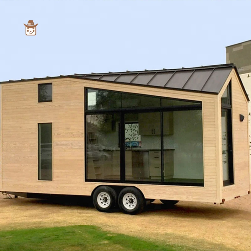 Outdoor wooden trailer house expandable container house on trailer