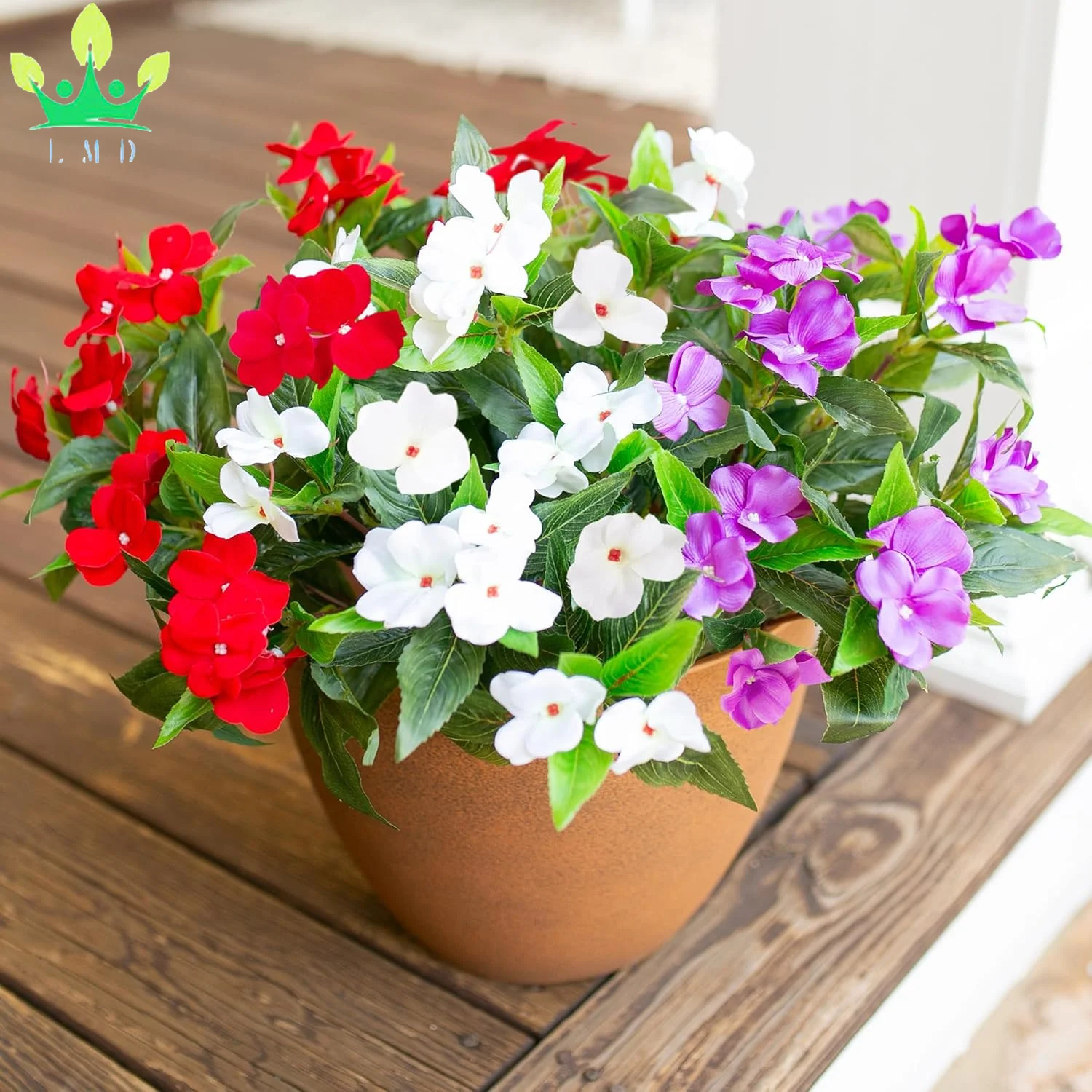 Artificial Fall Plants Impatiens Flowers Bouquet Silk Greenery for Balcony Garden Window Box Home Patio Lawn Garden Decoration