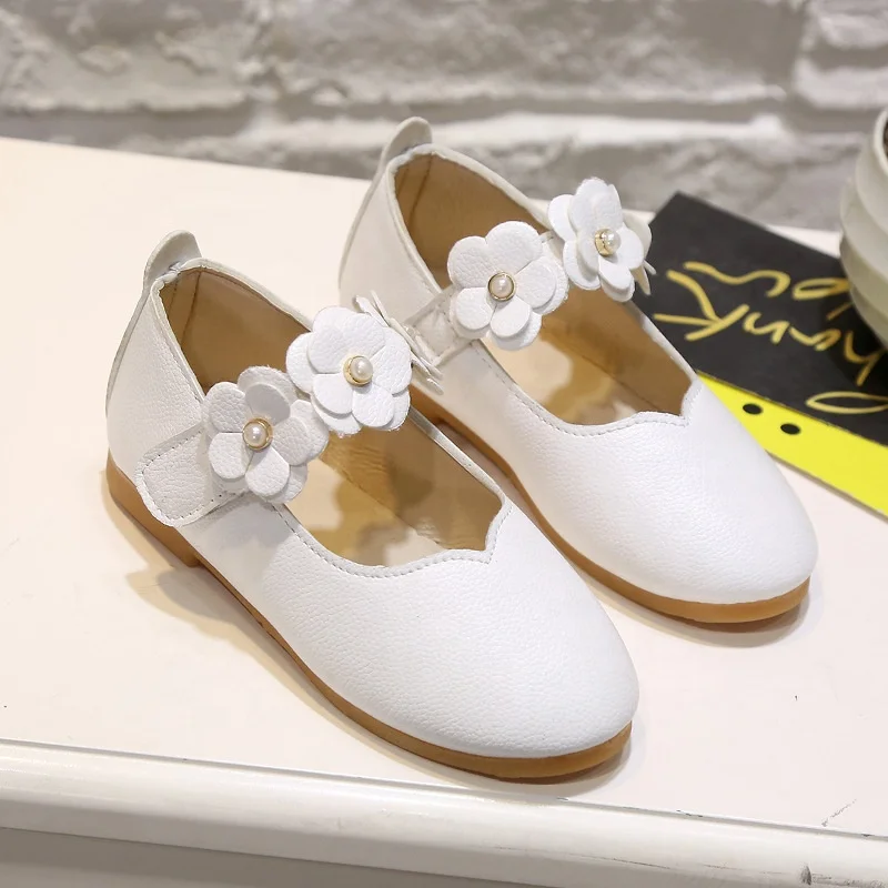  Cute kid girl princess flower ballerinas shoes leather