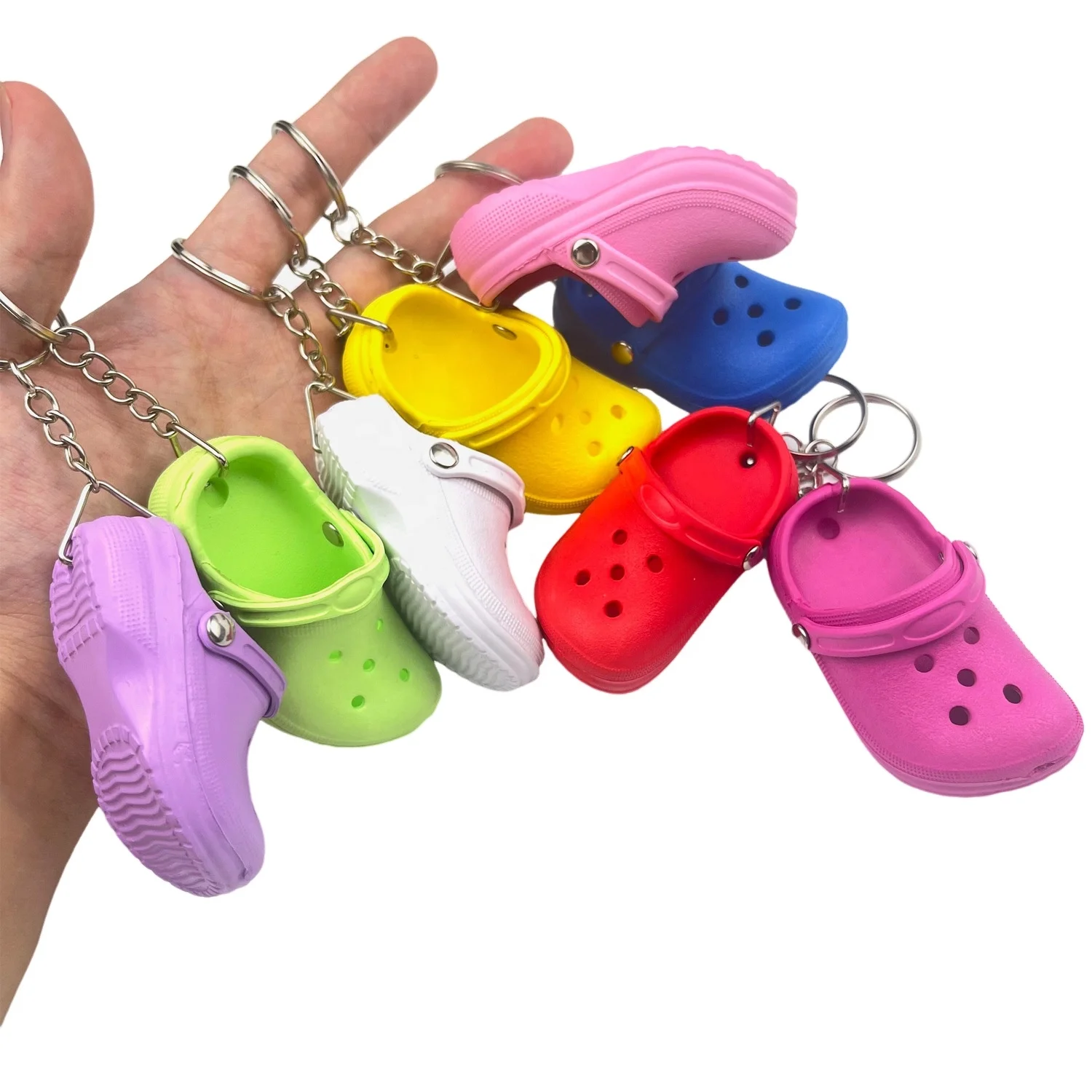 Wholesale EVA Foam Hole Sandal Slipper Beach Shoes Key Chain 3D Rubber PVC Keyring Pendant Croc Shoe Keychain
